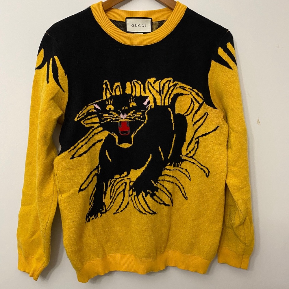 Gucci Men's Panther Black and Yellow Sweater